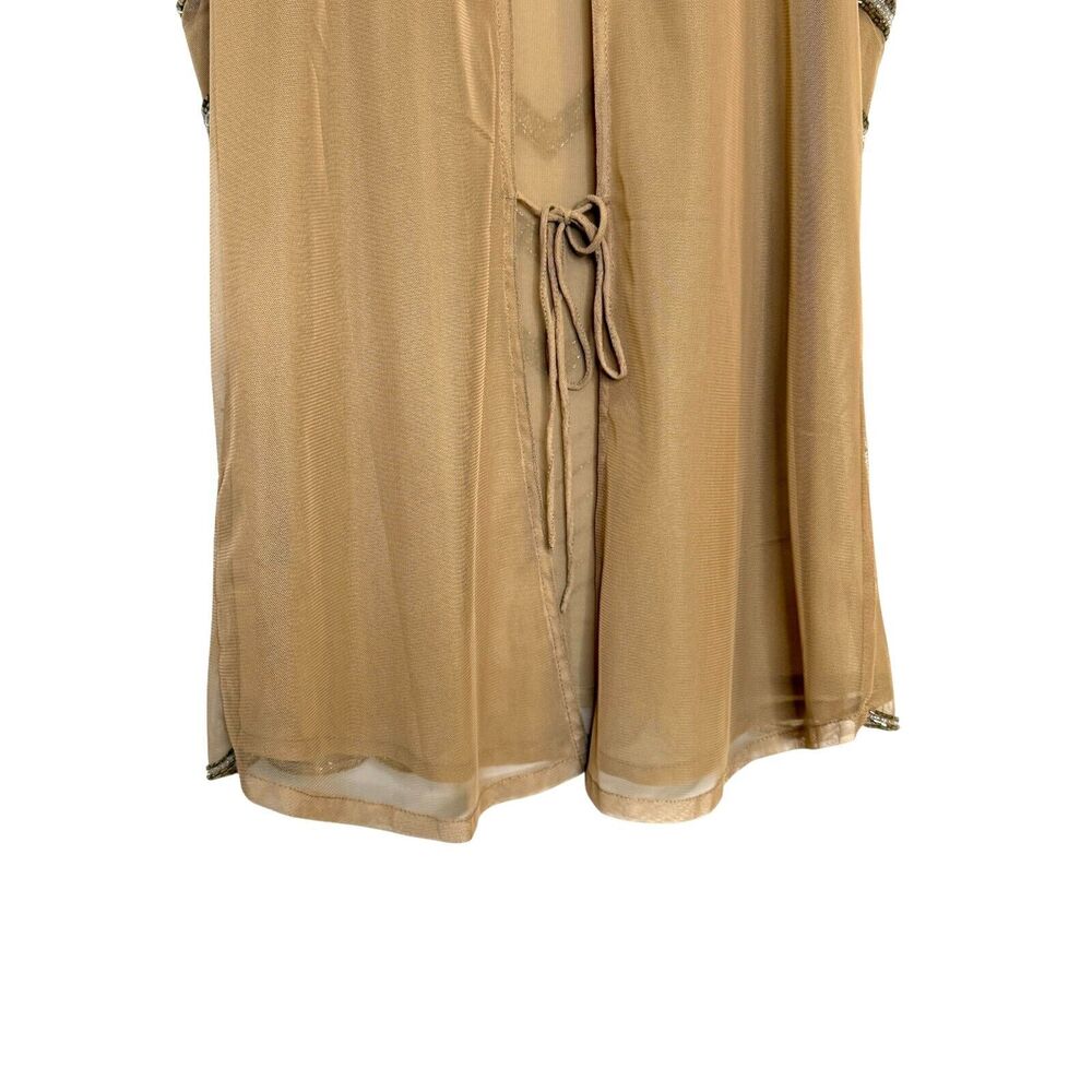 Buckle Sheer Mesh Lined‎ Back Tie Tan Gold Beaded Tank Top Size Small NWT - Picture 8 of 15